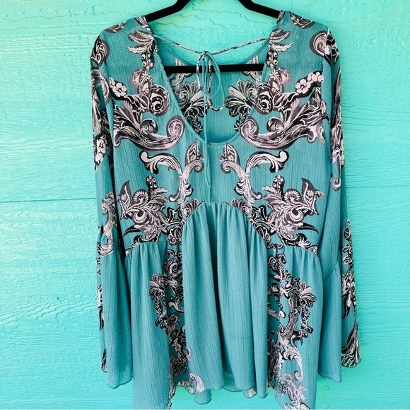 Intimately Free People Symphony Jade Printed Bell Sleeve Slip Dress Sz M - Picture 7 of 9